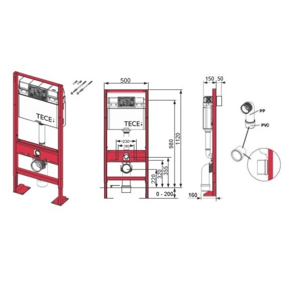 Bâti-support + plaque TECE pour WC suspendu